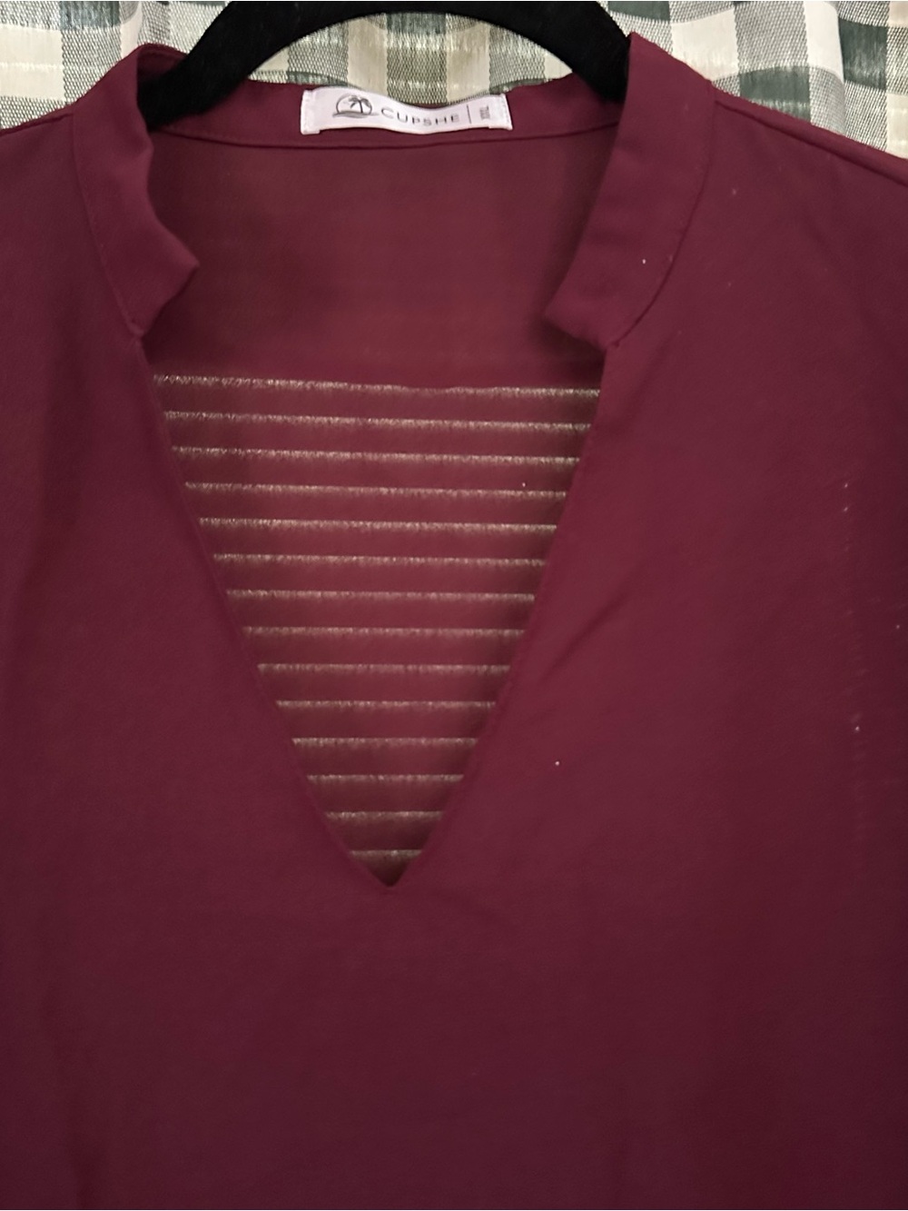 Cupshe Burgundy Deep V Notch Tunic with Sheer Stripe Panel